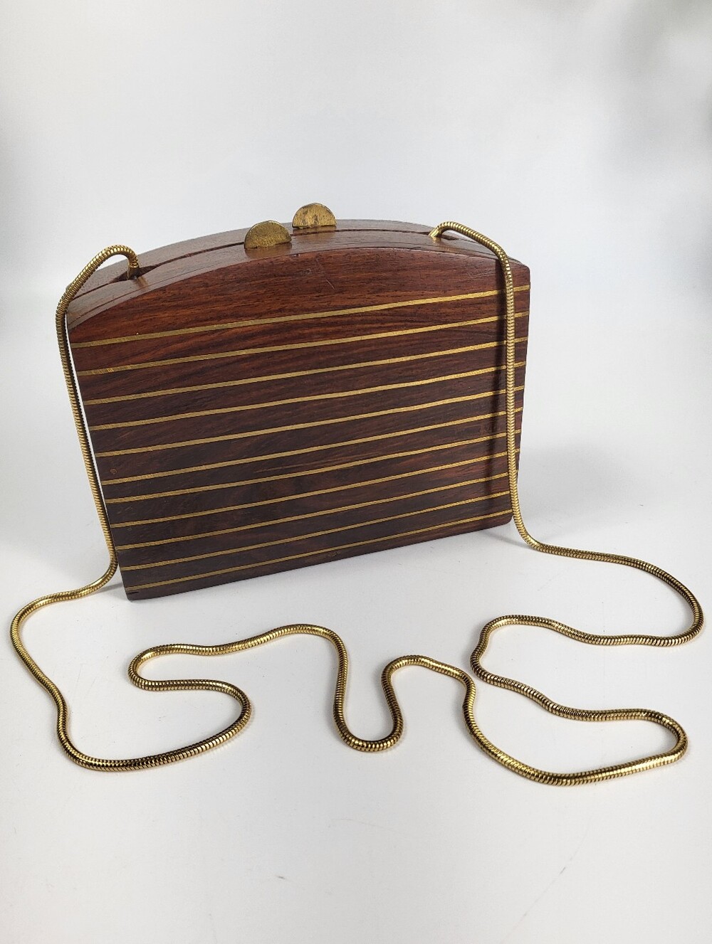 Rosewood w/Brass inlay Box Purse -Crossbody Vintage RARE Exotic Organic Art Deco